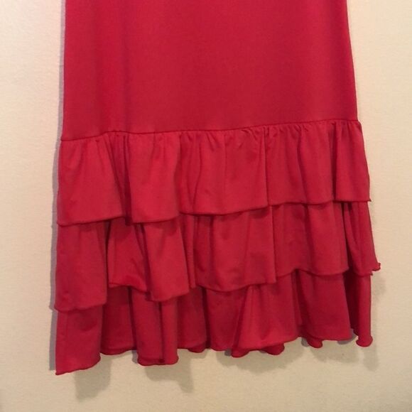 Peter Nygard Bright Pink Tiered Ruffle Hem Dress small spot on back as pictured - Picture 2 of 8
